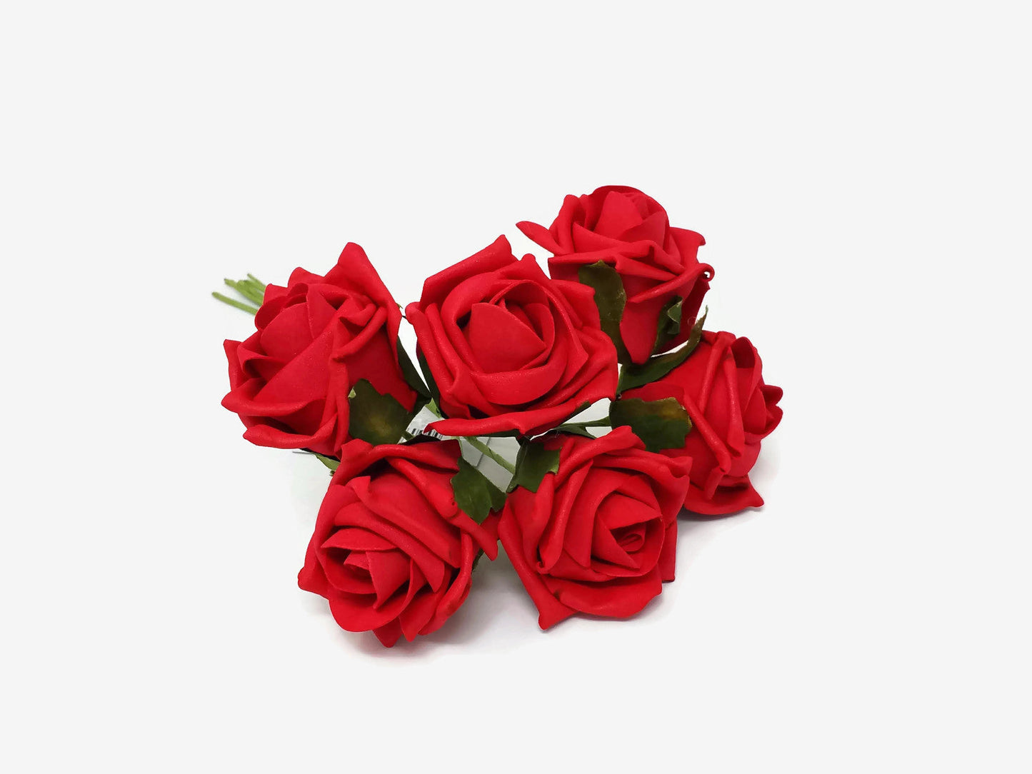 6 Head Foam Rose Bunch - Red