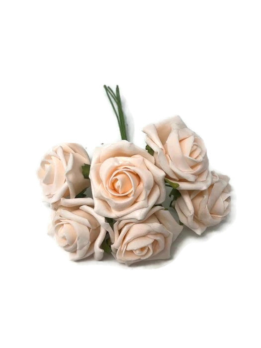 6 Head Foam Rose Bunch - Soft Apricot