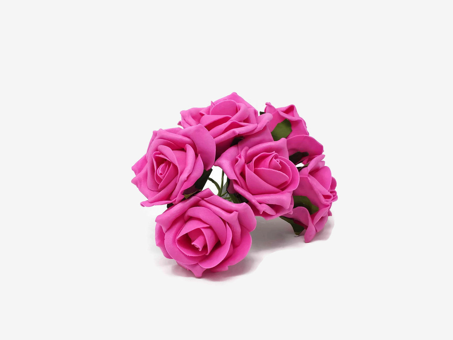 6 Head Foam Rose Bunch - Dark Pink