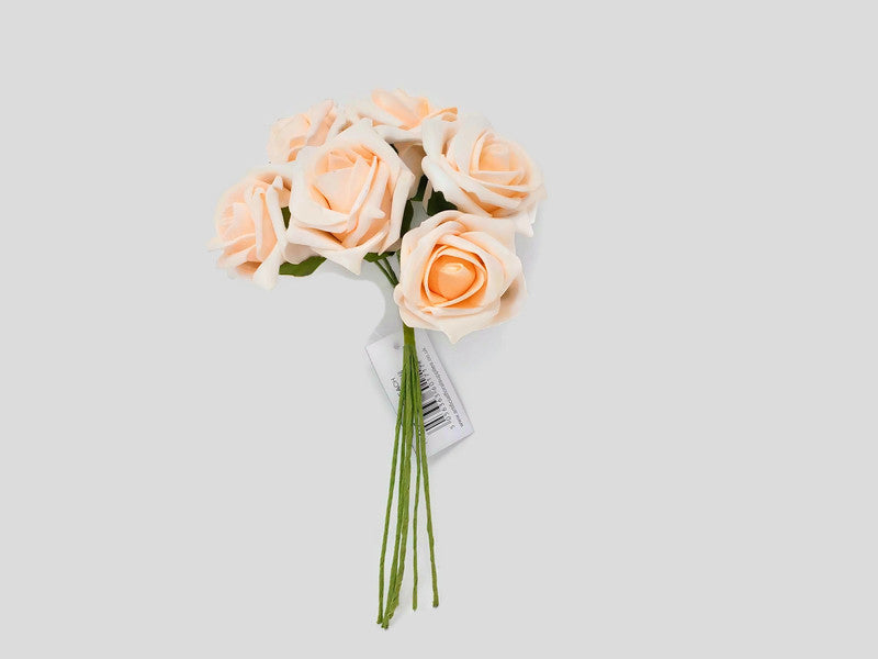 6 Head Foam Rose Bunch - Ice Peach