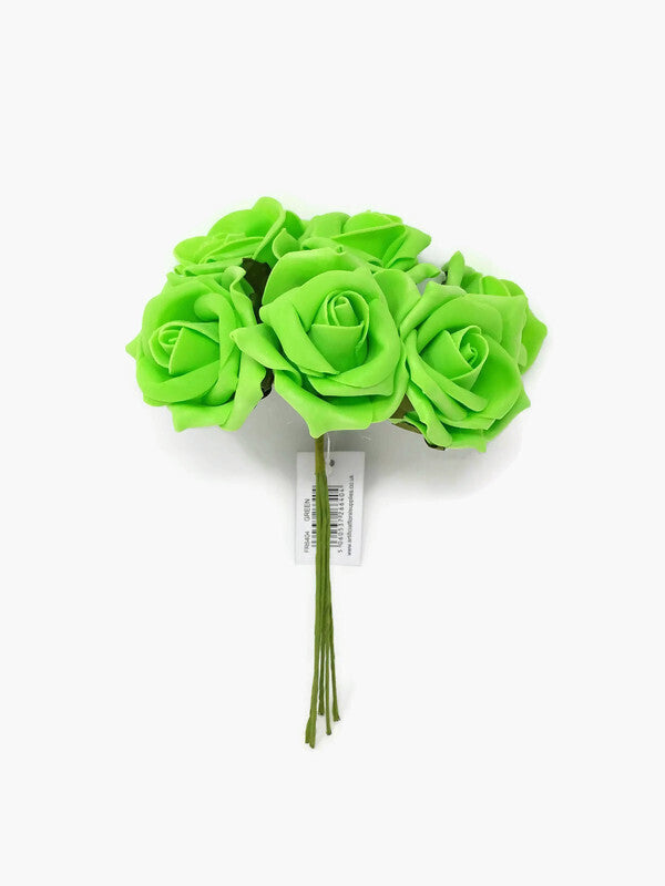 6 Head Foam Rose Bunch - Lime Green