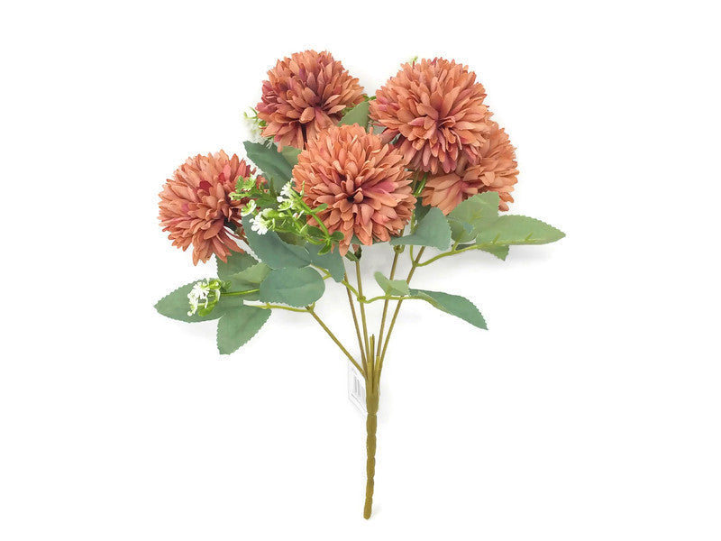 5 Stem Spiky Chrysanthemum Bush x 30cm - Dusky Pink/Salmon