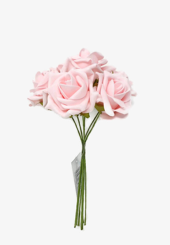6 Head Foam Rose Bunch - Vintage Pink