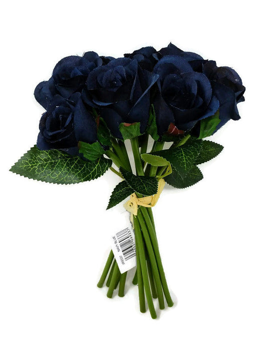 12 Head Rosebud Bundle x 25cm - Navy Blue