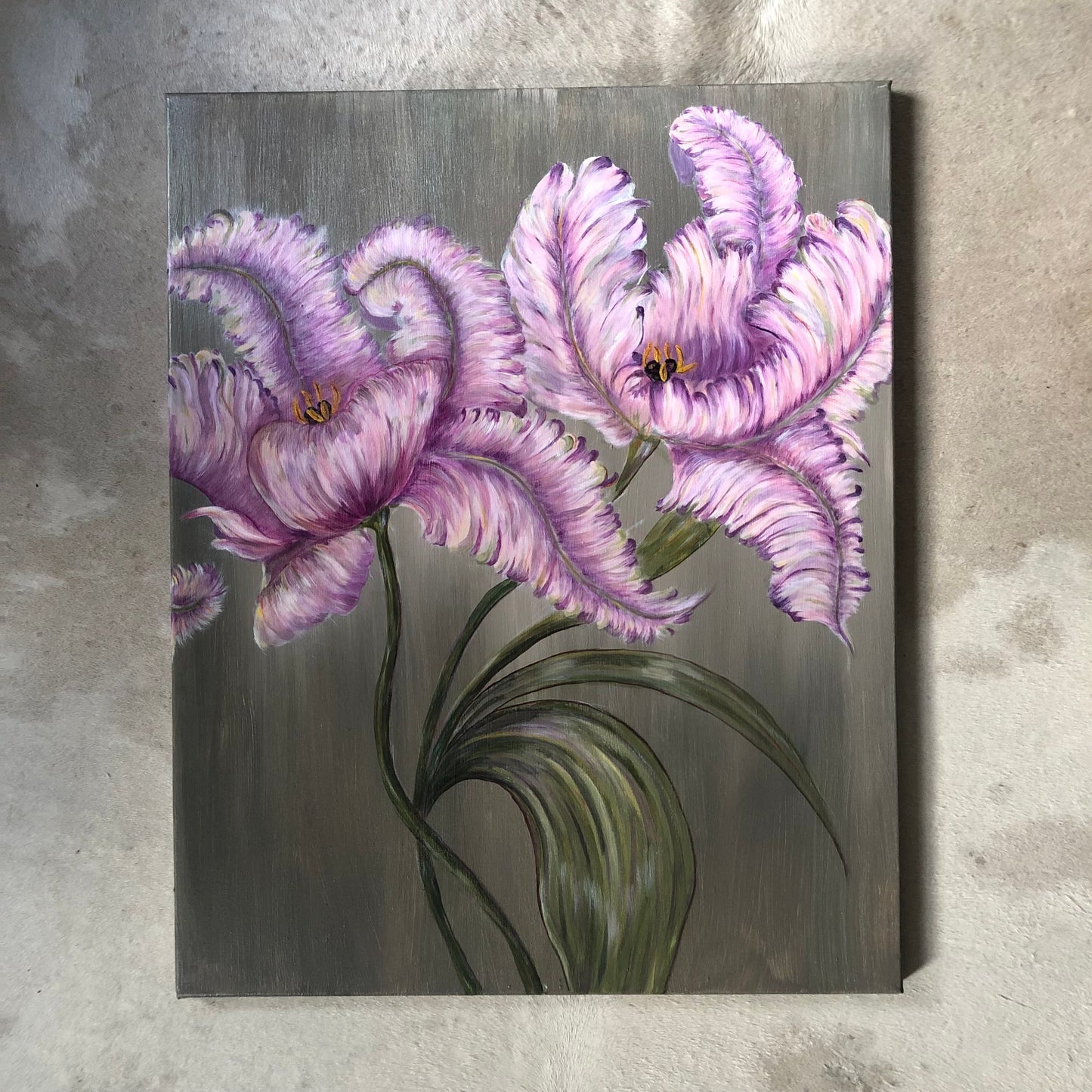Two pink & Lilac Dancing Tulips Acrylic Painting