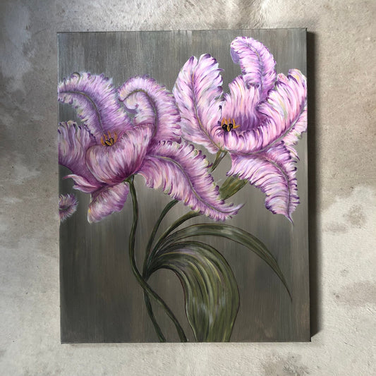 Two pink & Lilac Dancing Tulips Acrylic Painting