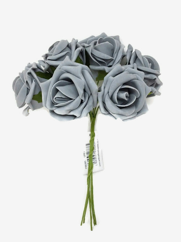 6 Head Foam Rose Bunch - Grey