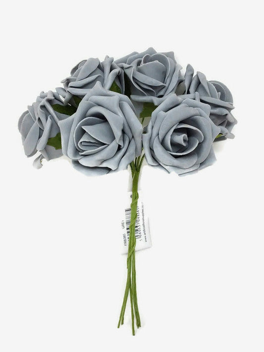 6 Head Foam Rose Bunch - Grey