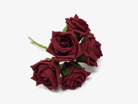 6 Head Foam Rose Bunch - Burgundy