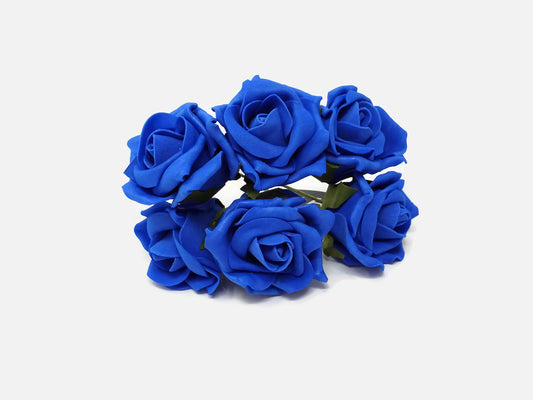 6 Head Foam Rose Bunch - Royal Blue
