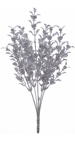 5 Stem Glittered Eucalyptus Bush x 30cm - Silver