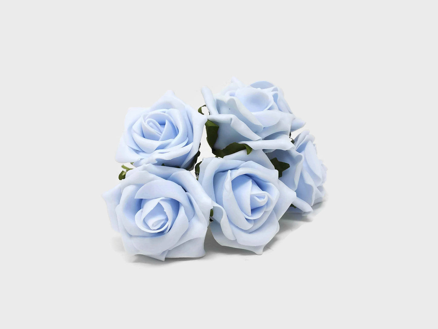 6 Head Foam Rose Bunch - Baby Blue