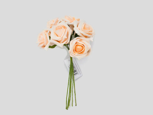 6 Head Foam Rose Bunch -  Ice Peach