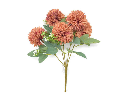 5 Stem Spiky Chrysanthemum Bush x 30cm - Dusky Pink/Salmon