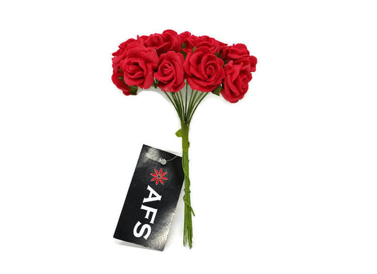 12 Miniature Foam Roses - Red