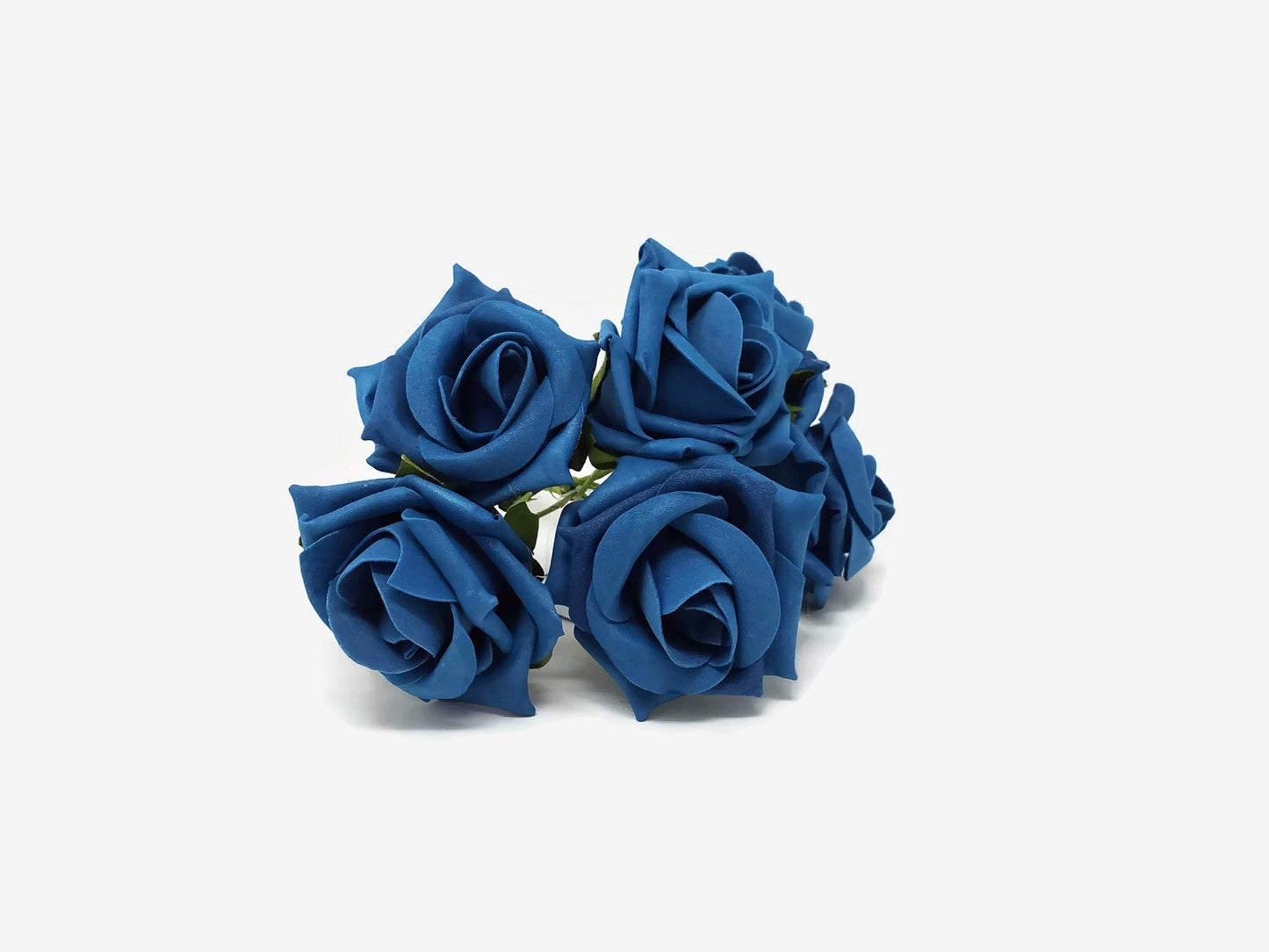 6 Head Foam Rose Bunch - Teal