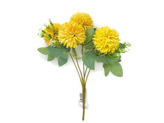 5 Stem Spiky Chrysanthemum Bush x 30cm - Mustard Yellow
